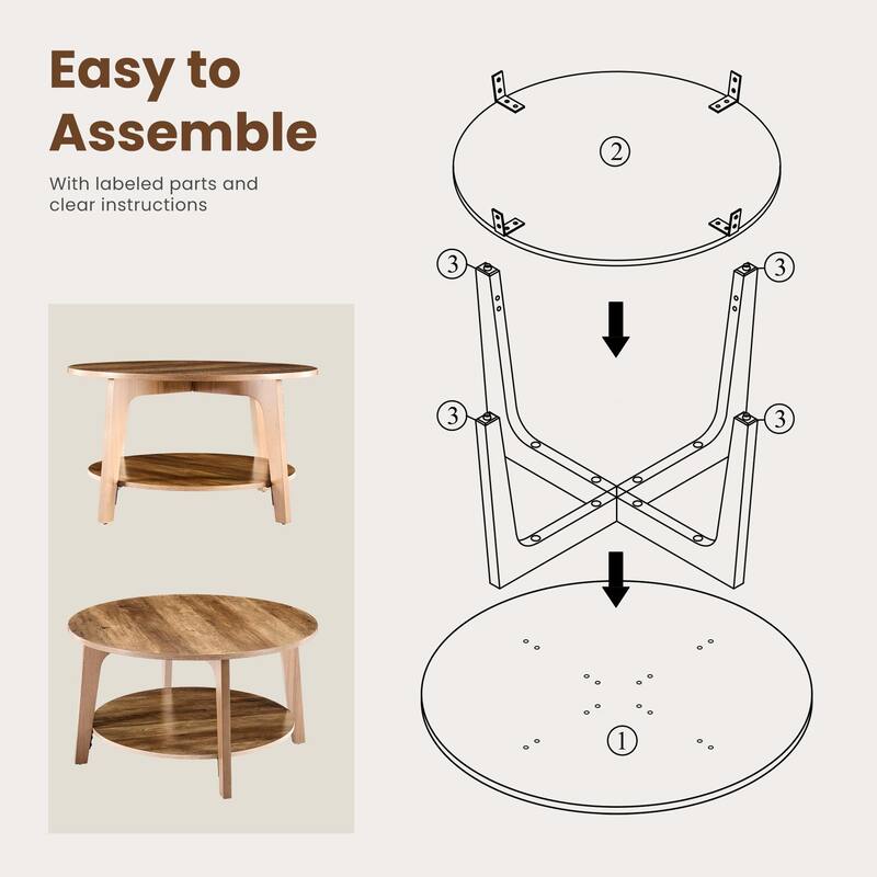 Rossetta Wooden 2-Tier Stable Anti-Slip Design Center Circle Coffee Table - 31.5''x31.5''