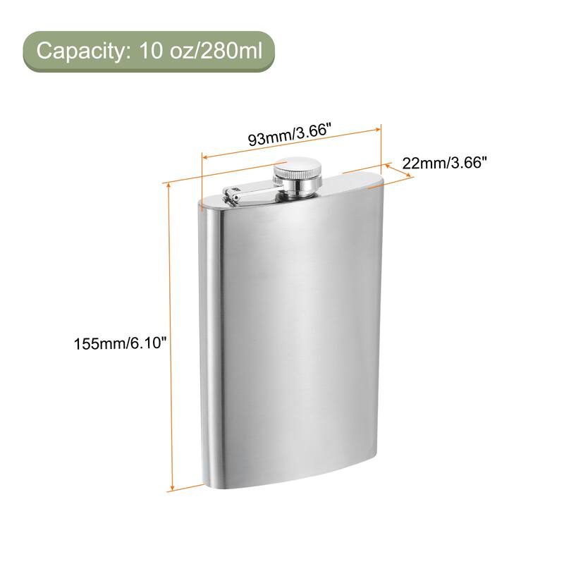 10oz 280ml Stainless Steel Hip Flask for Camping Hiking Outdoor Activity, Silver - Silver - 10oz