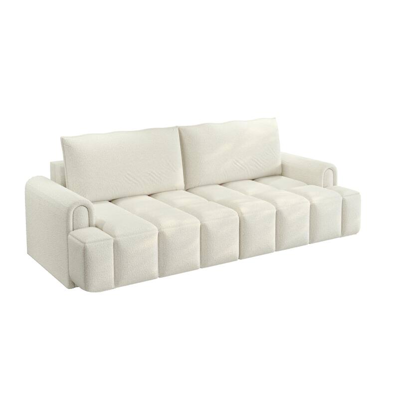 90.2" Sleeper Sofa with Pull-Out Bed, 3-in-1 Convertible Sofa Bed, Large Teddy Loveseat with Adjustable Backrest & Storage Seats