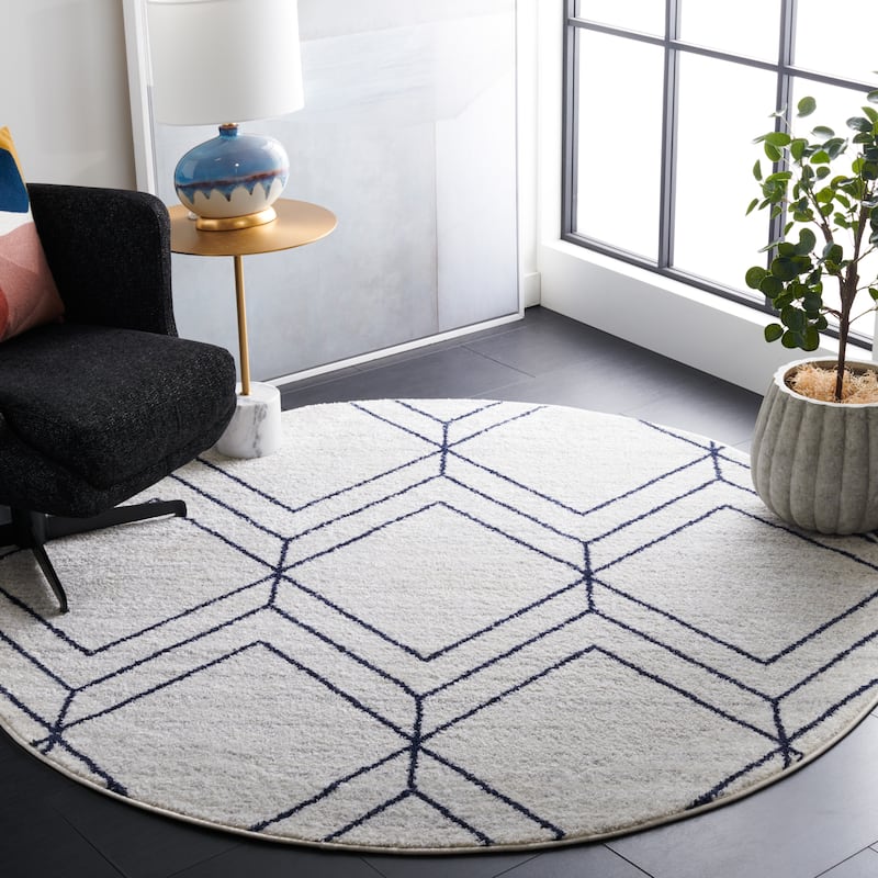 SAFAVIEH Adirondack Juvelina Modern Geometric Rug - 6' Round - Light Grey/Navy