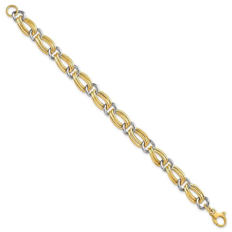 Curata 10mm 14k Two tone Gold Hollow Polished Bracelet 7.5 Inch