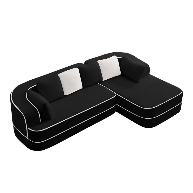 Modular Sectional Sofa with L-Shape Chaise, Teddy Fabric Boneless Cloud Couch, 32D High Density Sponge Upholstered Sofa