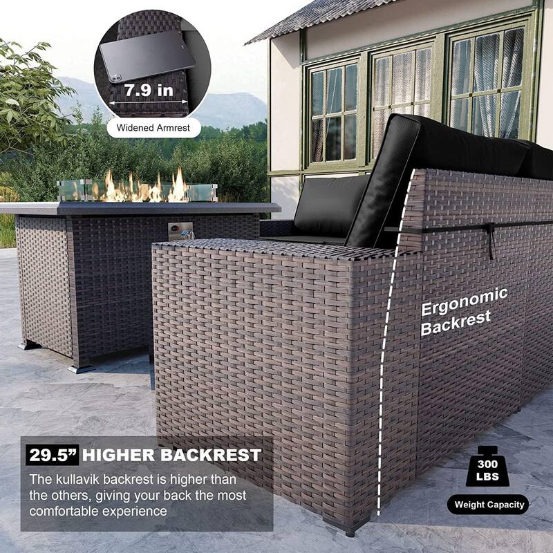 Delnavik 13 Pieces Outdoor Patio Furniture Set with Fire Pit Table w/ Wide Armrests