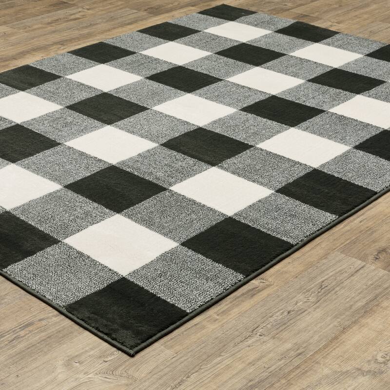 Vista Home Bellingham Gingham Plaid Dark Charcoal Grey/Off-White Rug-