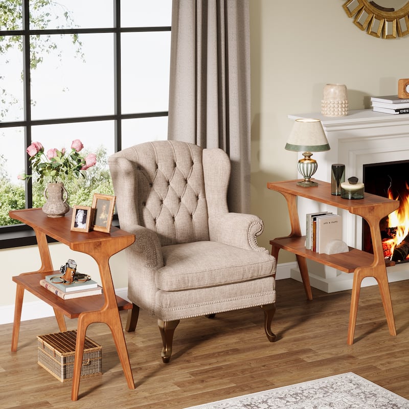 Modern SideTable with Storage Shelf, Sofa End Table with Solid Wood Legs, Bedside Table, Nightstand for Bedroom, Living Room