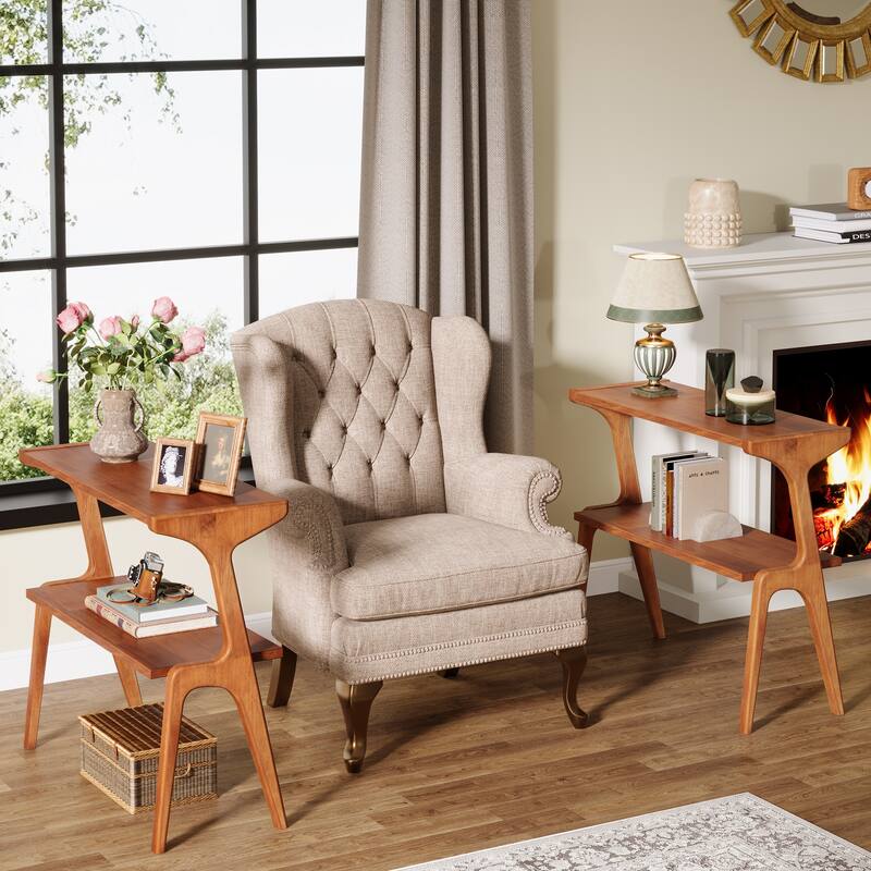 Narrow End Table for Living Room, 2-Tier Slim Sofa Side Table (Set of 2)