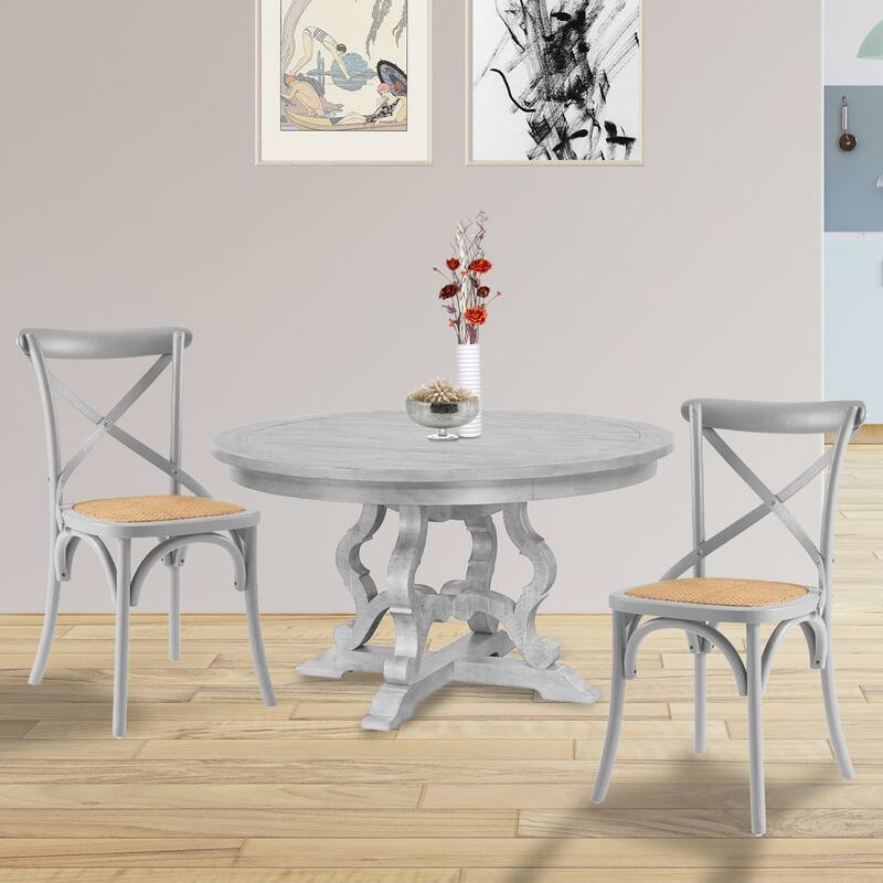 Winston Country Style Cross Back Light Grey Dining Chair - Dining Height - Single - Light Grey