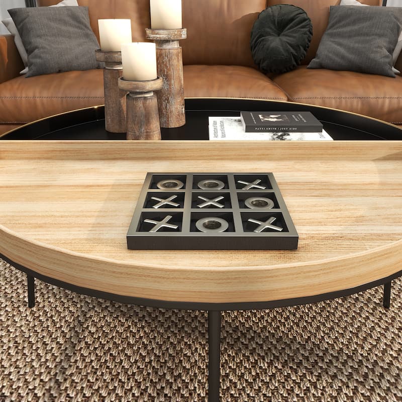 Aluminum Metal Tic Tac Toe Game Set with Black or Gold Frame - Silver or Gold - Roche River Decor