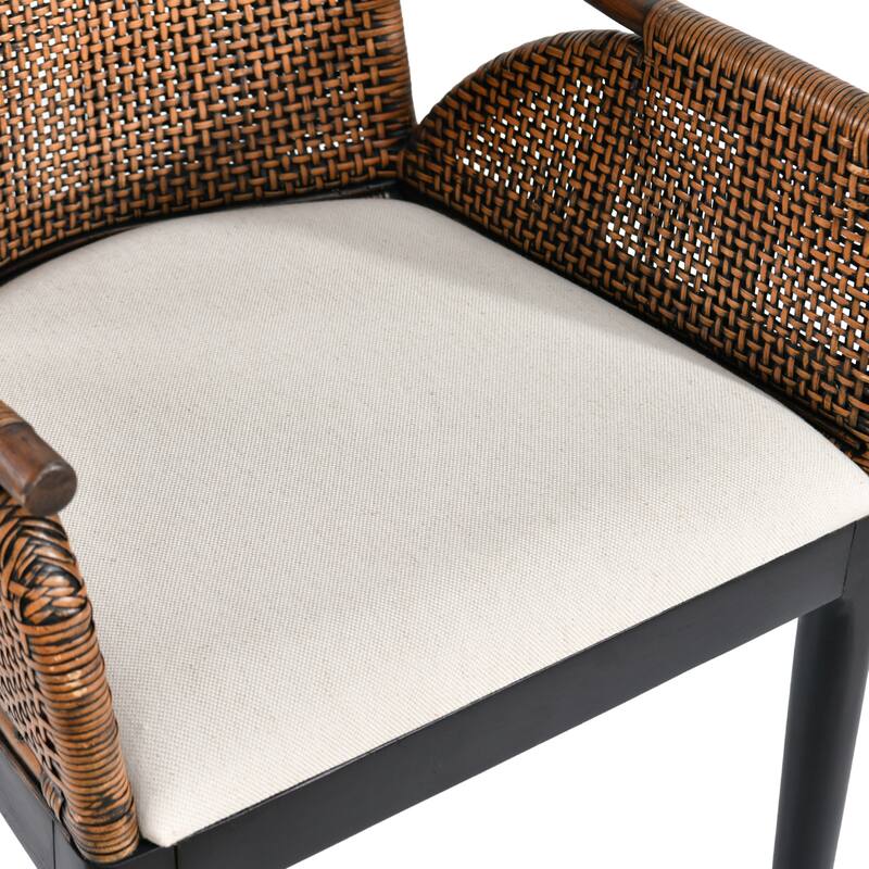 Boho 18" Seat W Rattan Upholstered Armchair for Dining or Lounge Spaces