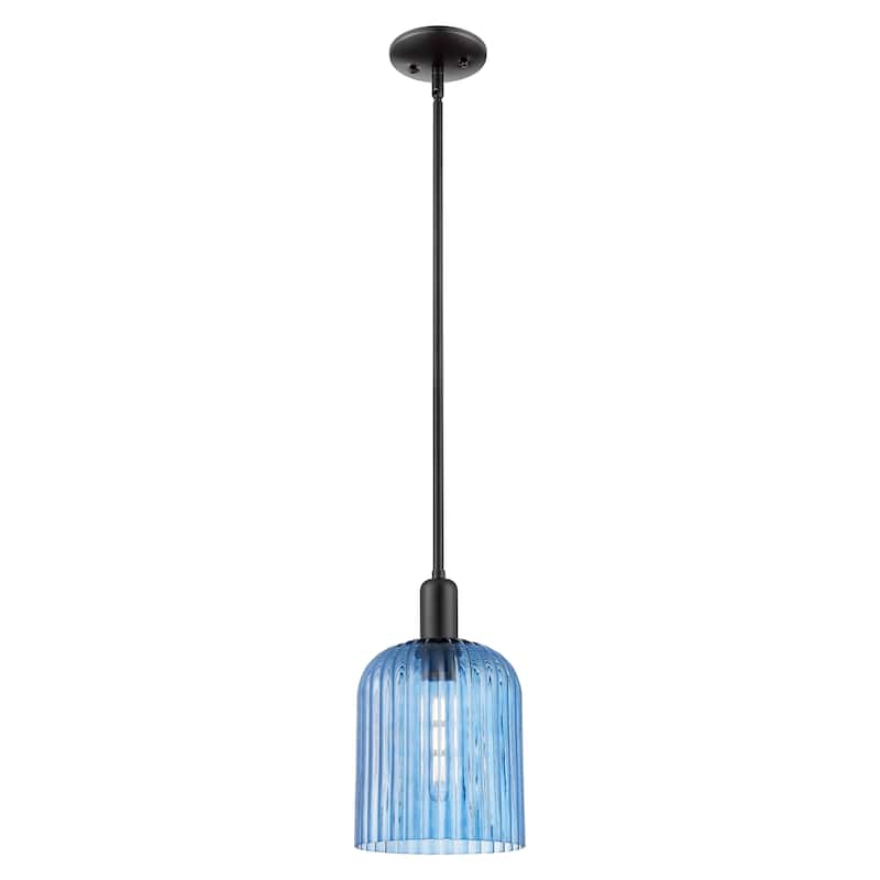 Innovations Lighting Endless Possibilities Arcadia - Bridal Veil - 1 Light 8" Stem Hung Mini Pendant - Blue Shade/Matte Black