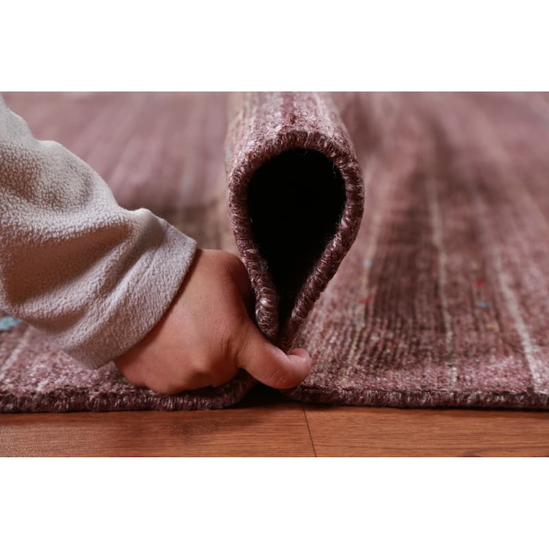 Hand Knotted Oriental Viscose Silk Carpet Tribal Stripe Brown Gabbeh Area Rug - 9' 10'' X 8' 2''