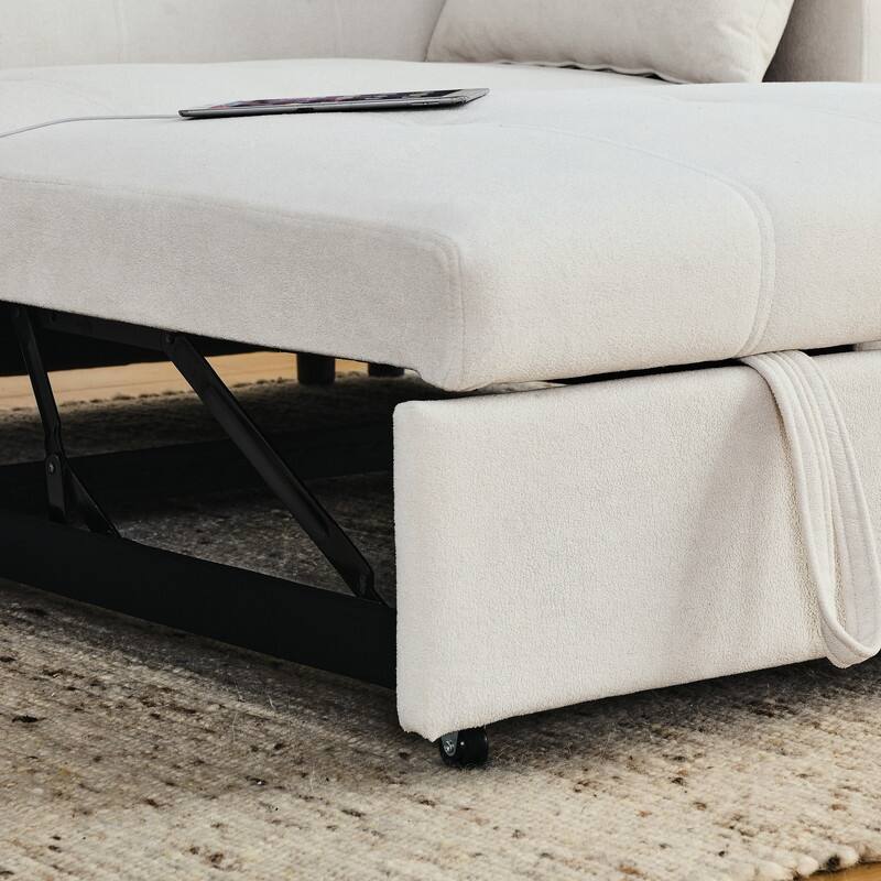 54"W Modern Chenille Sleeper Sofa,Sofa Bed with Storage Armrests and Side Pockets, Adjustable Backrest and Lumbar Pillow