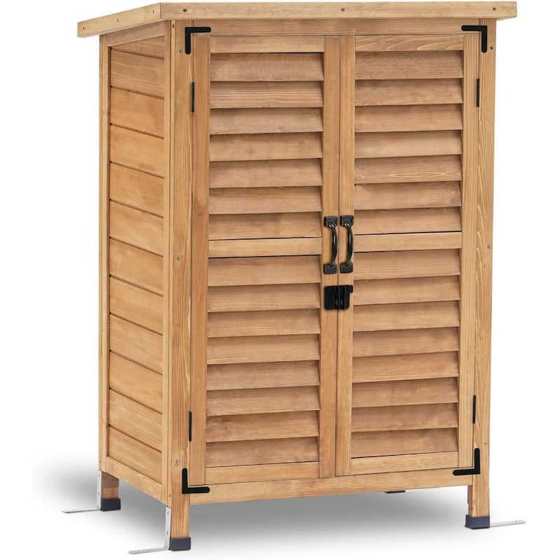 MCombo Small Outdoor Storage Cabinet Shed with Double Doors (24.6" x 18.3" x 38.2"), Wooden 0985 - Natural