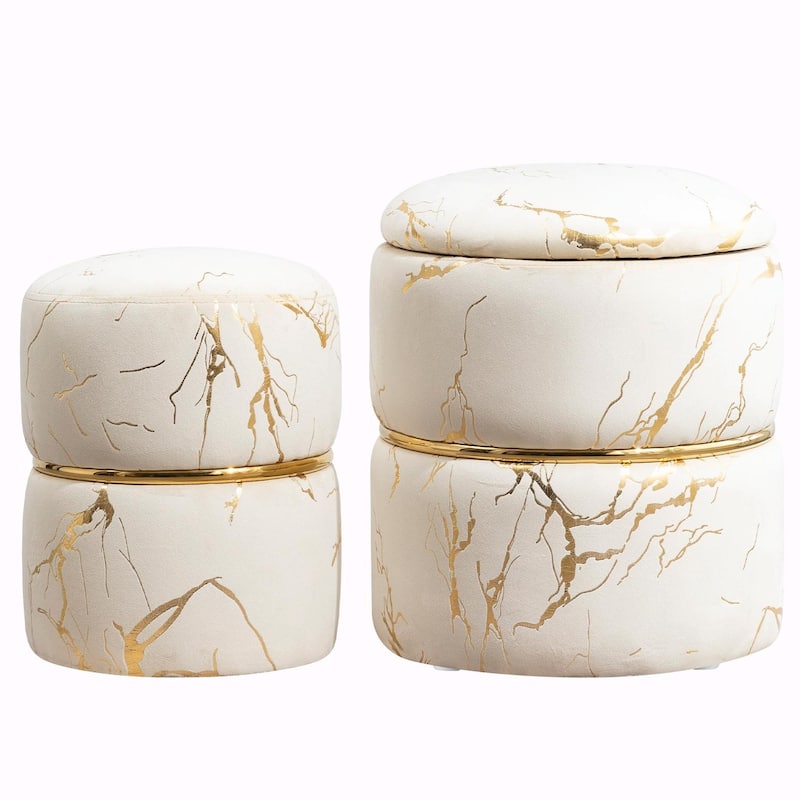 Plush Round Ottomans - Set of 2 with Removable Lids