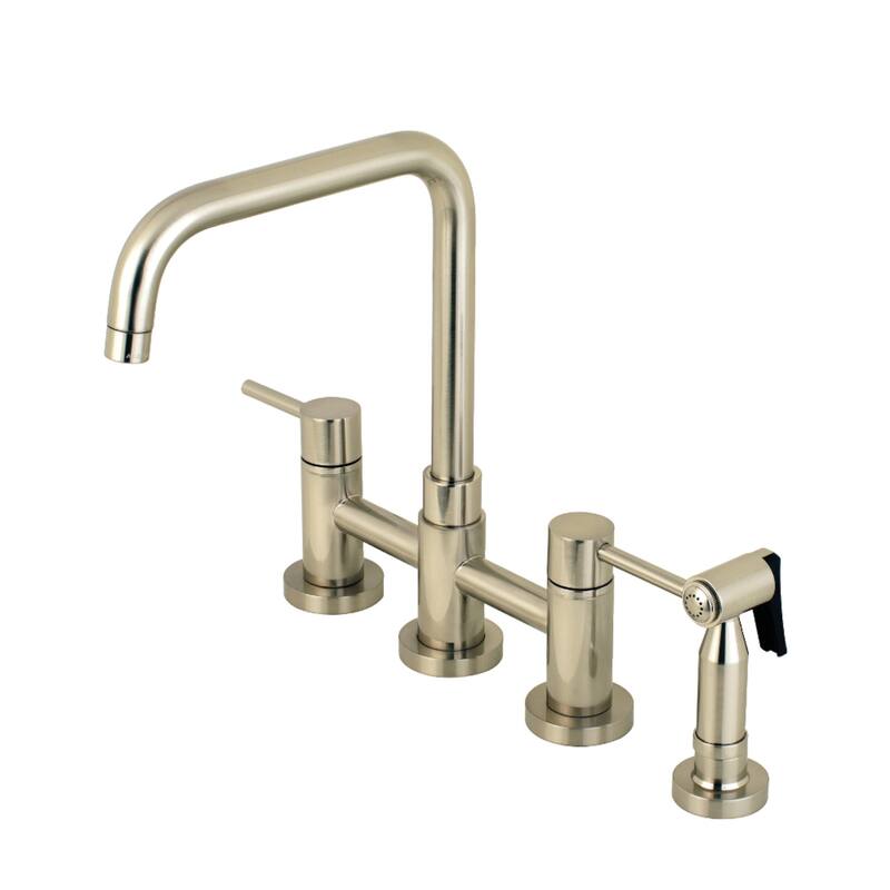 Kingston Brass Concord Two-Handle Bridge Kitchen Faucet with Brass Sprayer - Brushed Nickel