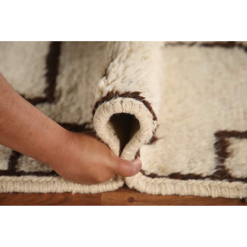 Anatolian Beige Turkish Runner Rug Handmade Geometric Wool Carpet - 3'6"x 12'4"