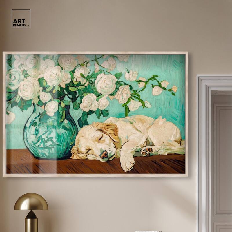 Rose Vase Puppy Shadowbox by Art Remedy