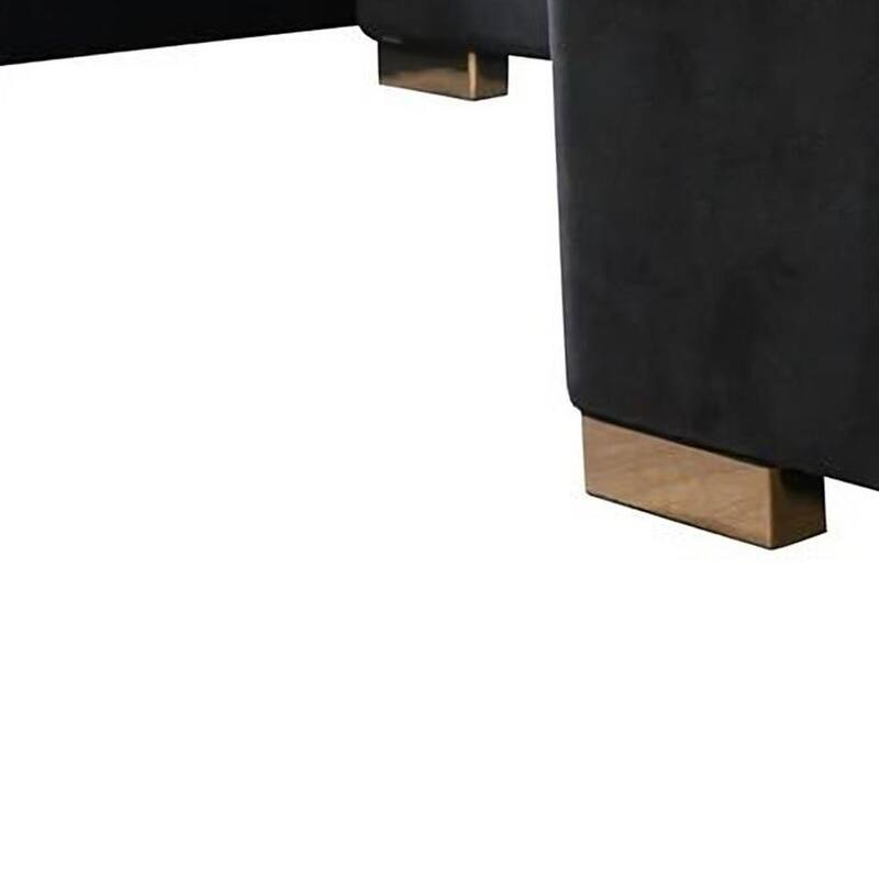 HomeRoots Black Velvet U Shaped Three Piece Sofa and Chaise Sectional With Toss Pillows