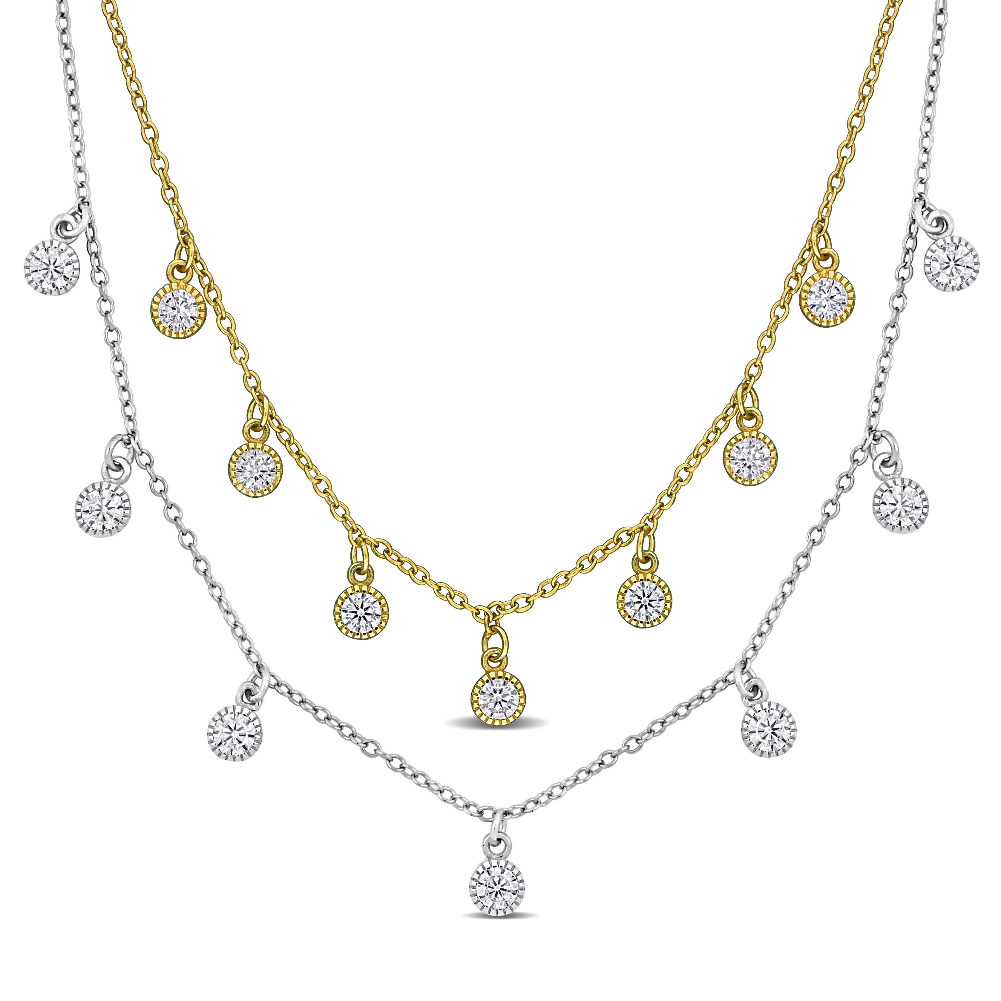 Miadora 1.3ct TGW Created White Sapphire Station Necklace Set Two-Tone Sterling Silver