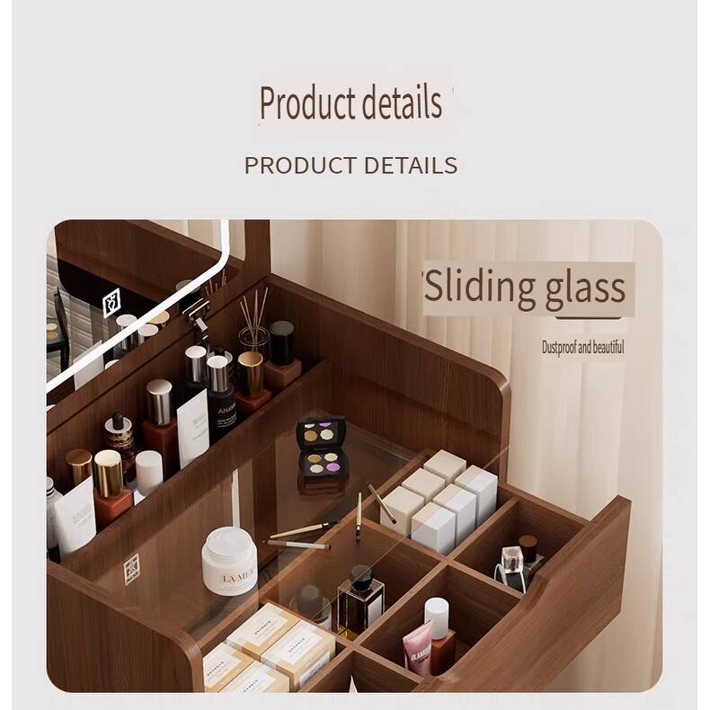 3-in-1 Vanity Desk with Flip-Top Lighted Mirror, Glass Desktop Makeup Table with 3 Drawers for Bedroom