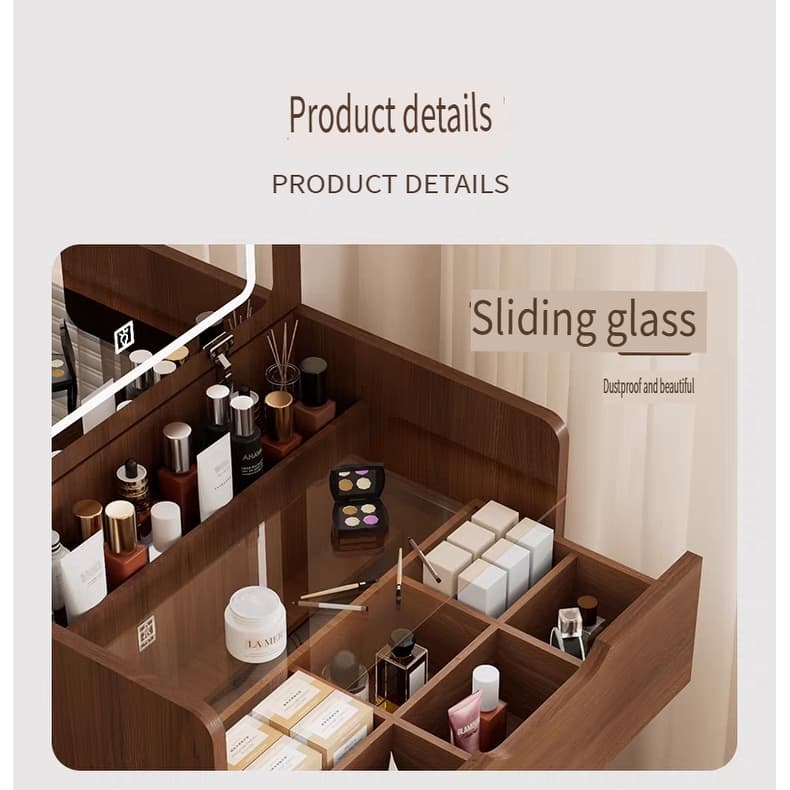 Anmytek 3 in 1 Compact Vanity Desk Flip Top Mirror 3 Drawers Glass Desktop Makeup Dressing Table