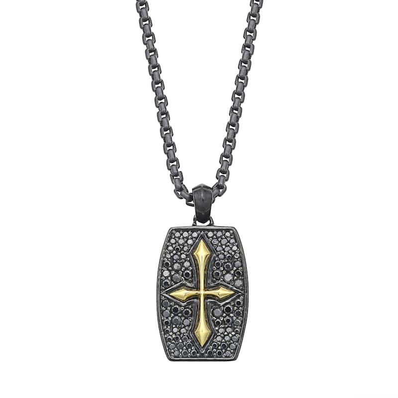 EFFY Men's 925 Sterling Silver Black Spinel Pendant Necklace
