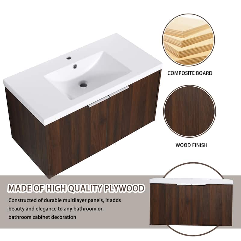Bathroom Vanity With Sink In 24/30/36 Inch, Floating Bathroom Vanity With Soft Close Door