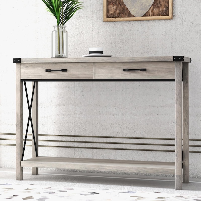 Industrial Console Table with Drawers 