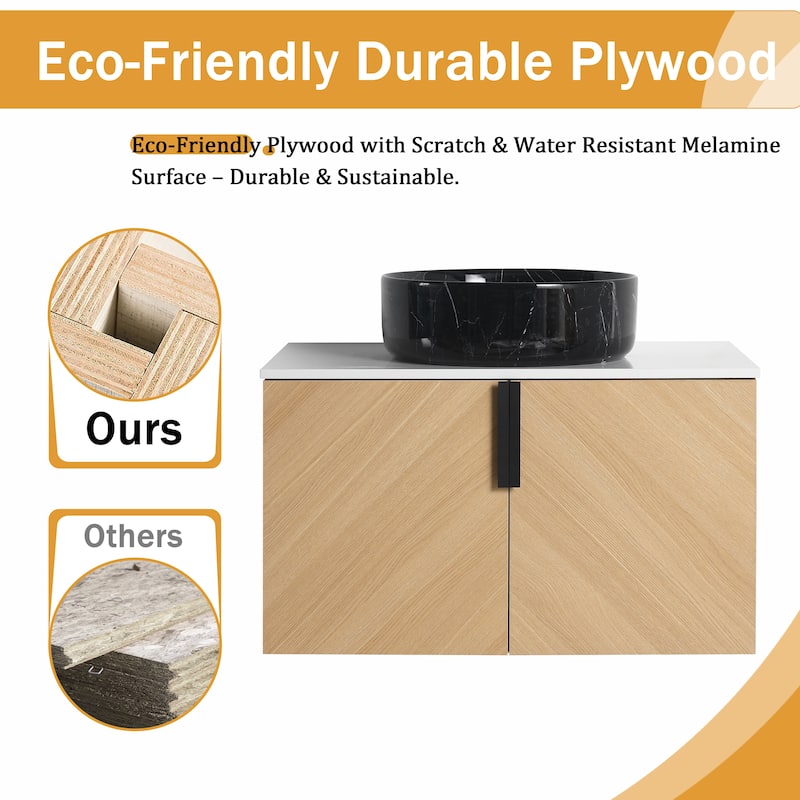 Malwee 30"/36" Floating Bathroom Vanity, Wall Mounted Bathroom Vanity with Ceramic Sink and Soft Close Door