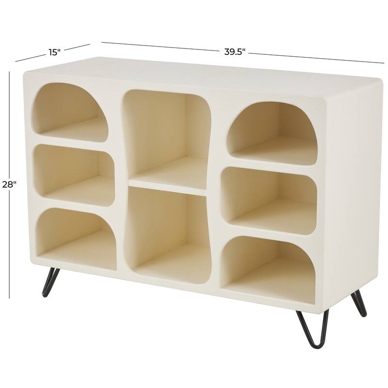 Cream Wood 8 Shelf Storage Shelving Unit with Black Metal Support