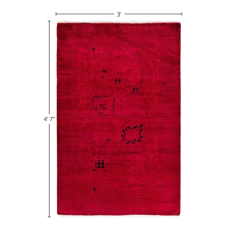 Overdyed, One-of-a-Kind Hand-Knotted Area Rug - Red - 3' 0" x 4' 7"
