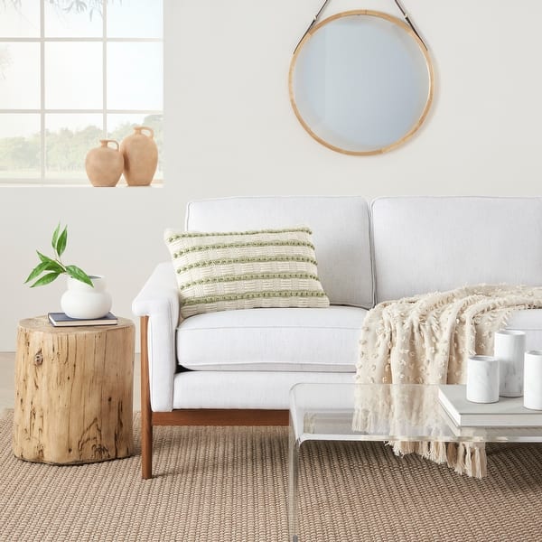 Mina Victory Life Styles Woven Lines And Dots Textured Throw Pillow - Sage