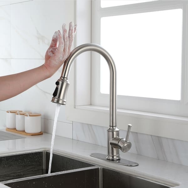 slide 1 of 15, Touch Kitchen Faucet with Pull Down Sprayer Silver