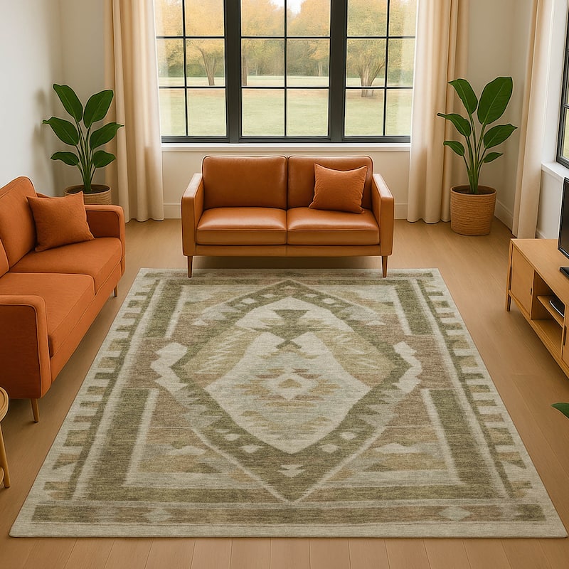 Premium Washable Super Soft Global Medallion Mayfield Rug - Linen - 8' x 10'