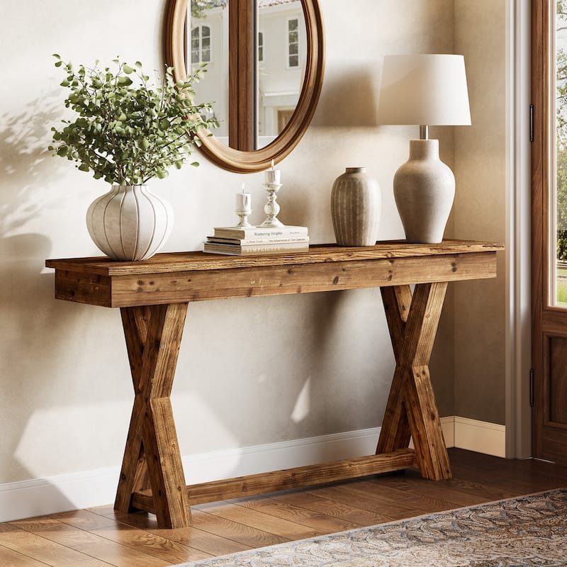 63" Farmhouse Entryway Table with X-Shaped Legs - / - Brown