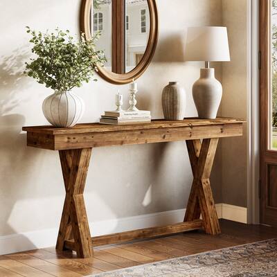 63" Farmhouse Entryway Table with X-Shaped Legs - /