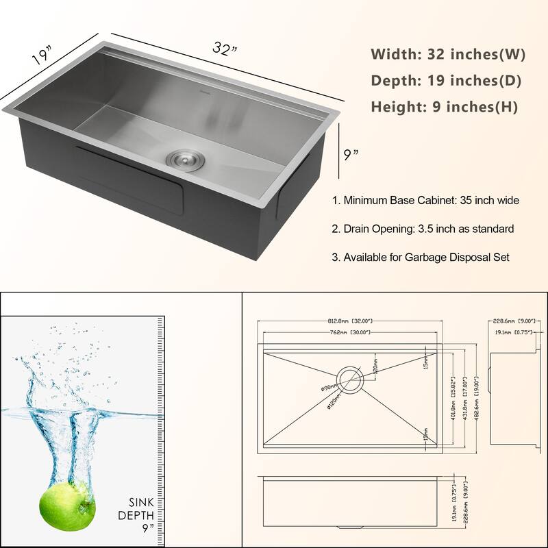 Lordear 30/32/33 Inch Stainless Steel Ledge Workstation Undermount Kitchen Sink