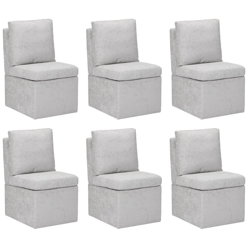 Stansberry Chenille Upholstered Dining Chair with Lift-Top Seat Storage and Caster Wheels (Set of 6)