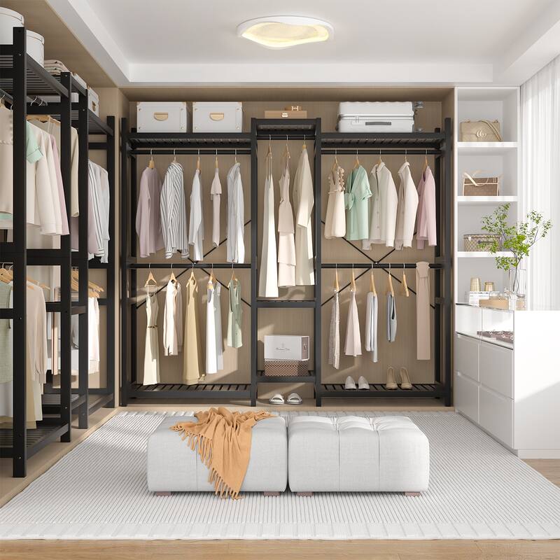Bamboo Closet System Clothes Rack, Large Freestanding Garment Rack Clothing Rack for Hanging Clothes