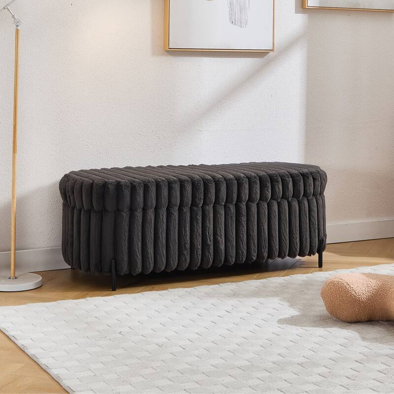 49.2"W Oversized Storage Ottoman,Modern Footstool Bench with Metal Legs - Charcoal