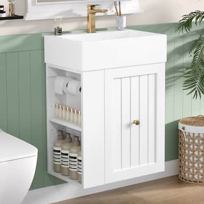 GDF Studio - Lizzar Modern Solid Wood + MDF 20-Inch Bathroom Vanity with Ceramic and Side Shelf