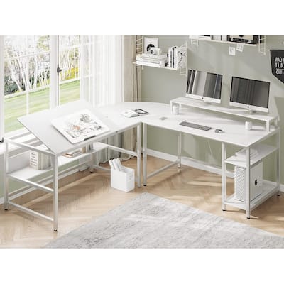 L Shaped Desk Corner Computer Desk Monitor Stand Riser
