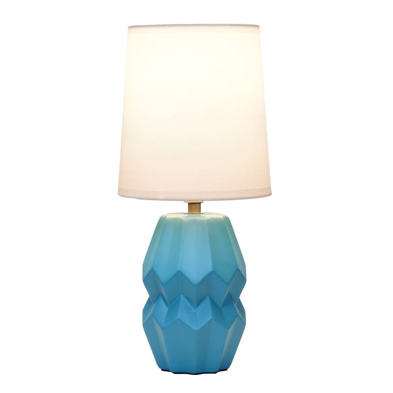Geometric Ceramic Table Lamp with White Drum Shade - 19.5" - Teal