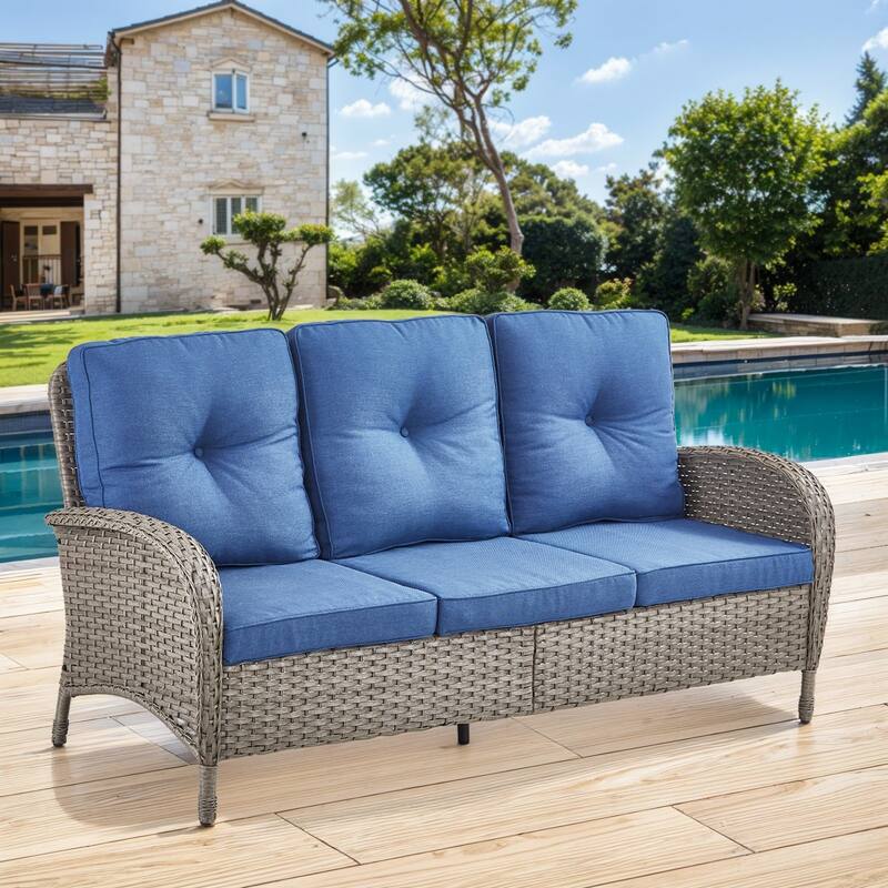 Gymojoy 3-Seat Outdoor Wicker Sofa with Professional Outdoor Cushions