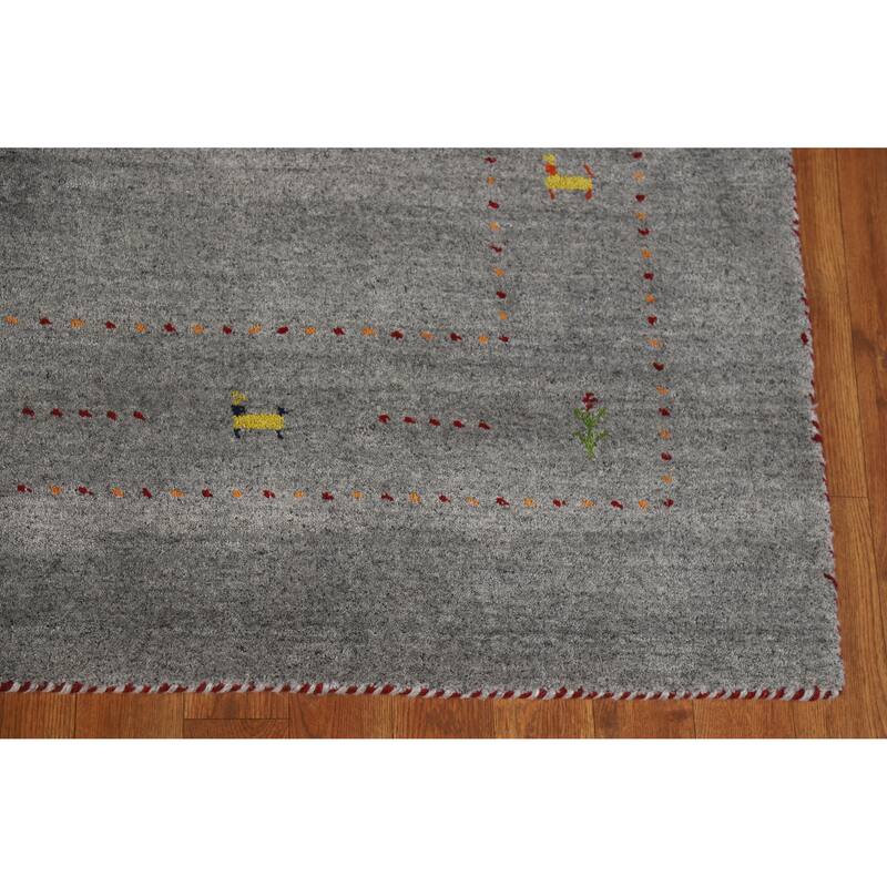 Hand Knotted Oriental 100% Wool Carpet Tribal Tribal Greys & Charcoal Gabbeh Area Rug - 7' 10'' X 5' 1''