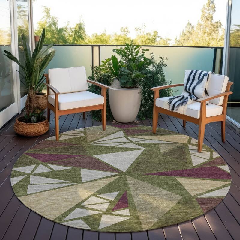 Machine Washable Indoor/ Outdoor Abstract Mosaic Chantille Rug