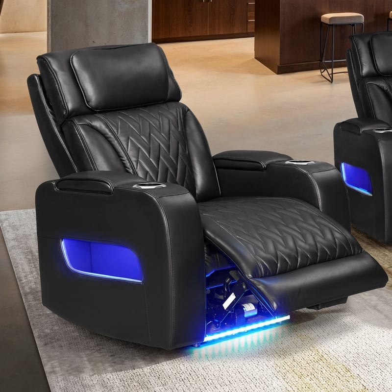 Jazz 37"W Leather Aire Transformer Power Reclining Chair w/Power Headrest, LED Lights, USB & USB-C Ports, Storage & Cupholders