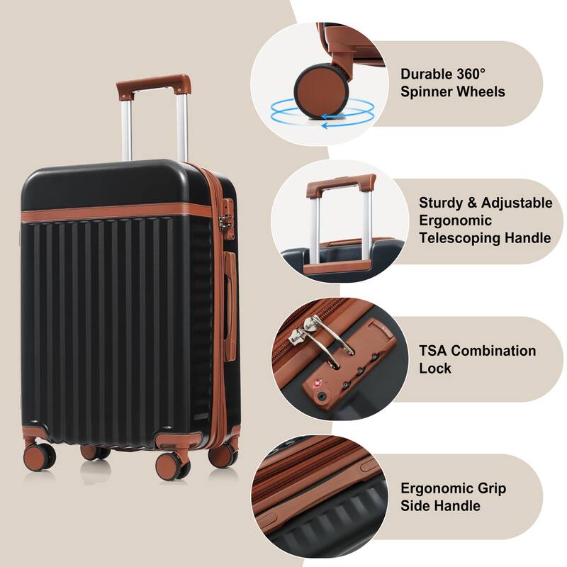 Luggage Set of 3, 20inch with USB Port, front opening design Airline Certified Carry on Luggage, ABS Hard Shell Luggage