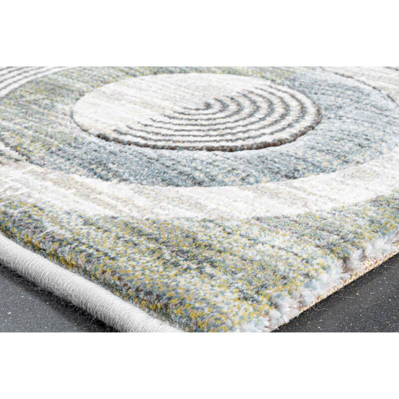 Aubrey Green, Blue, Charcoal, Ivory and Gray Polyester Area Rug - 9' x 12'