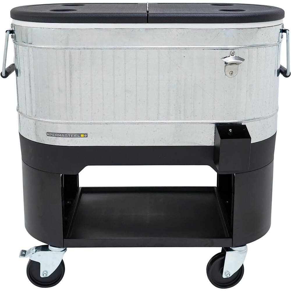 Permasteel 120-Qt Galvanized Steel Rolling Patio Cooler with Dividers